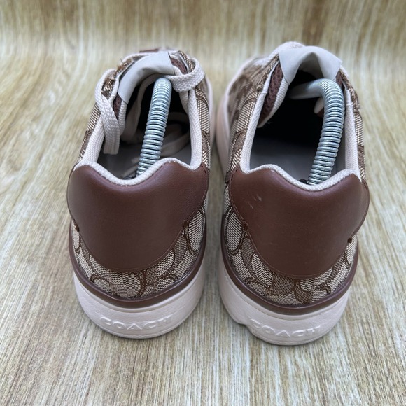 Coach Clip Low Top Sneaker Womens 6B Brown Khaki Signature Monogram Canvas G4967 - Picture 4 of 10
